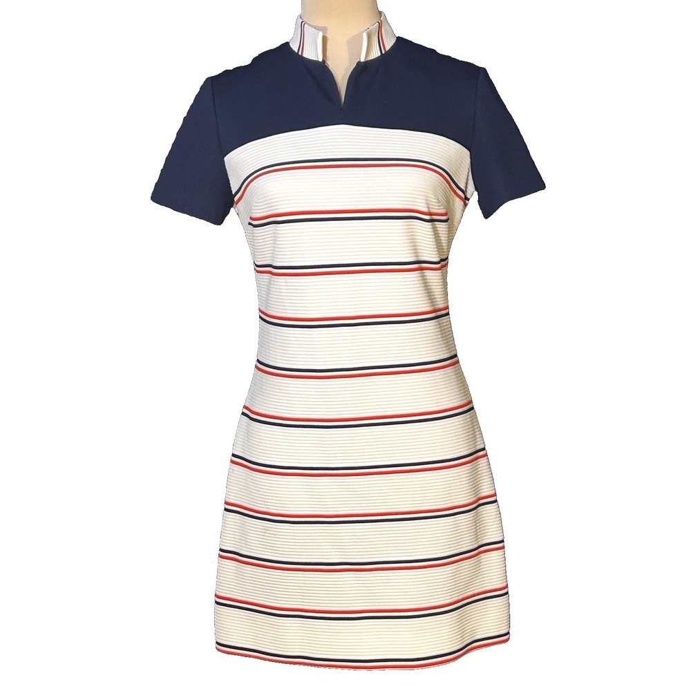 Vtg 1960s Mod Bleeker Street Nautical Patriotic Dress